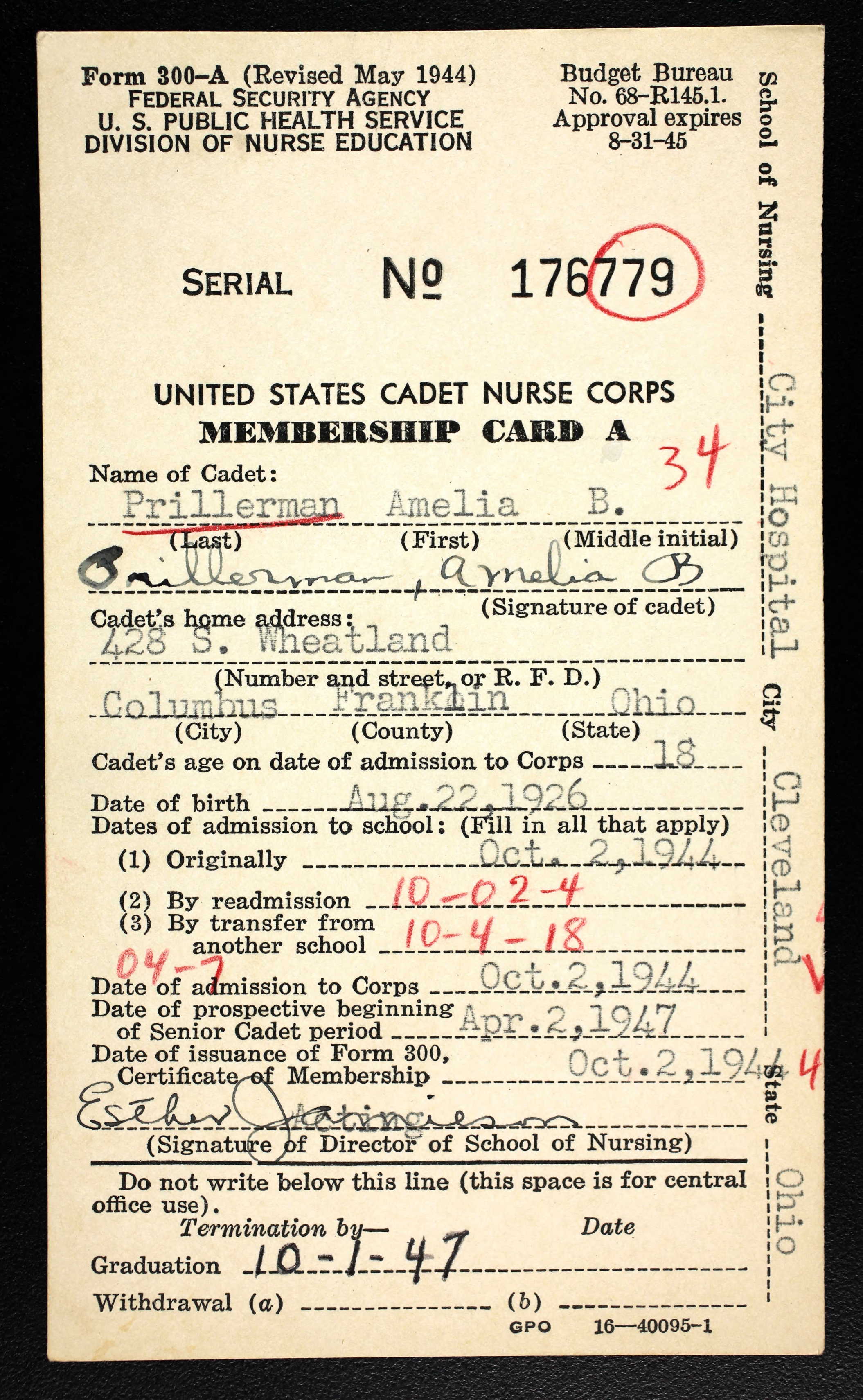 Amelia's membership card