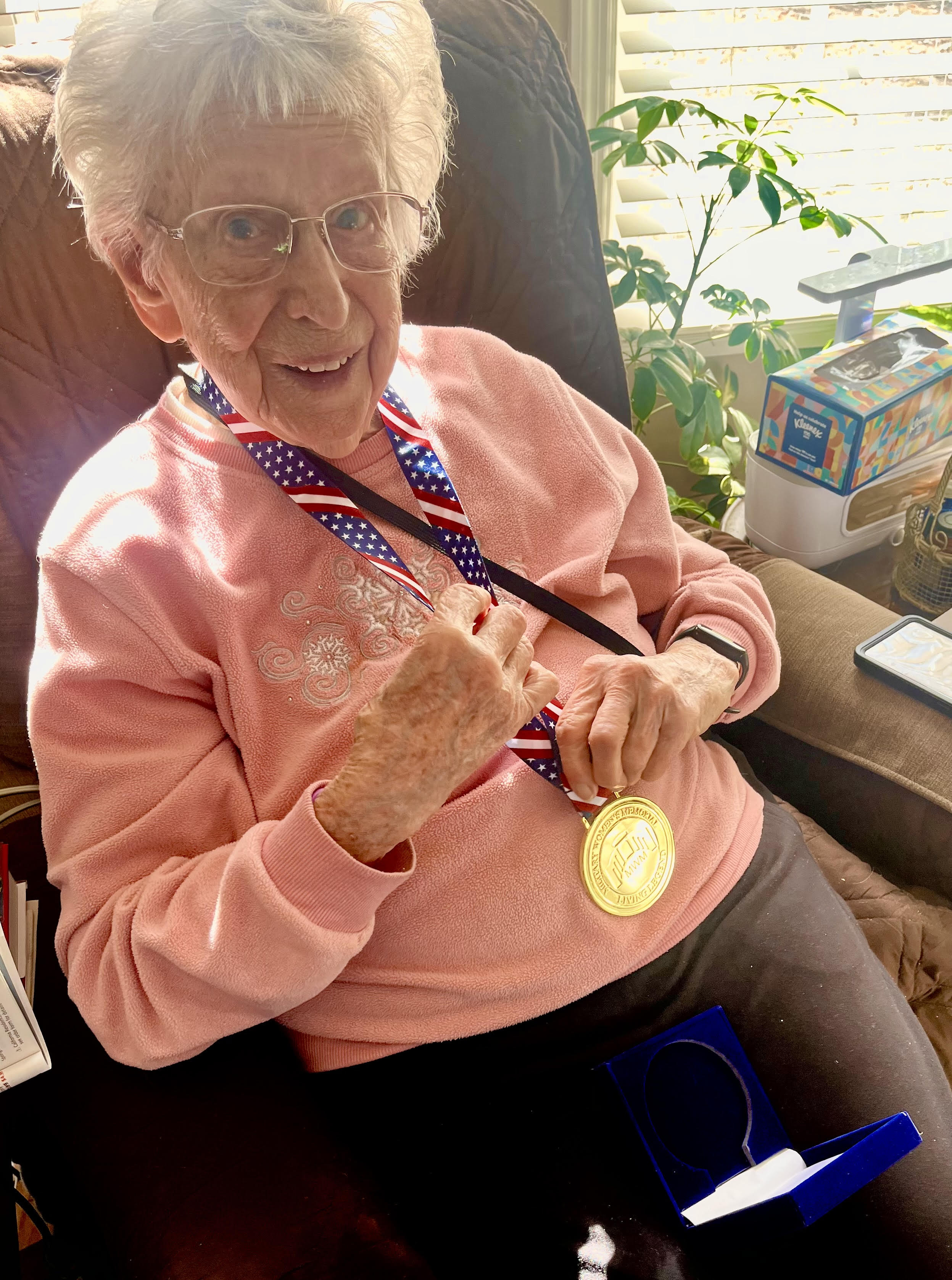 Janet at home with her MWM Living Legend Mediallion, November 2025